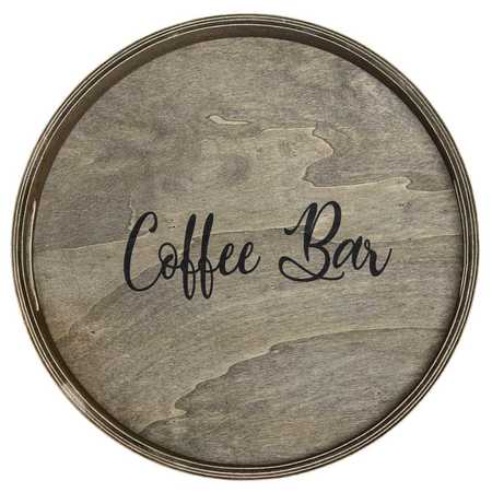 ELEGANT DESIGNS "Coffee Bar" 13.75" Round Wood Serving Tray with Handles HG2013-RGC